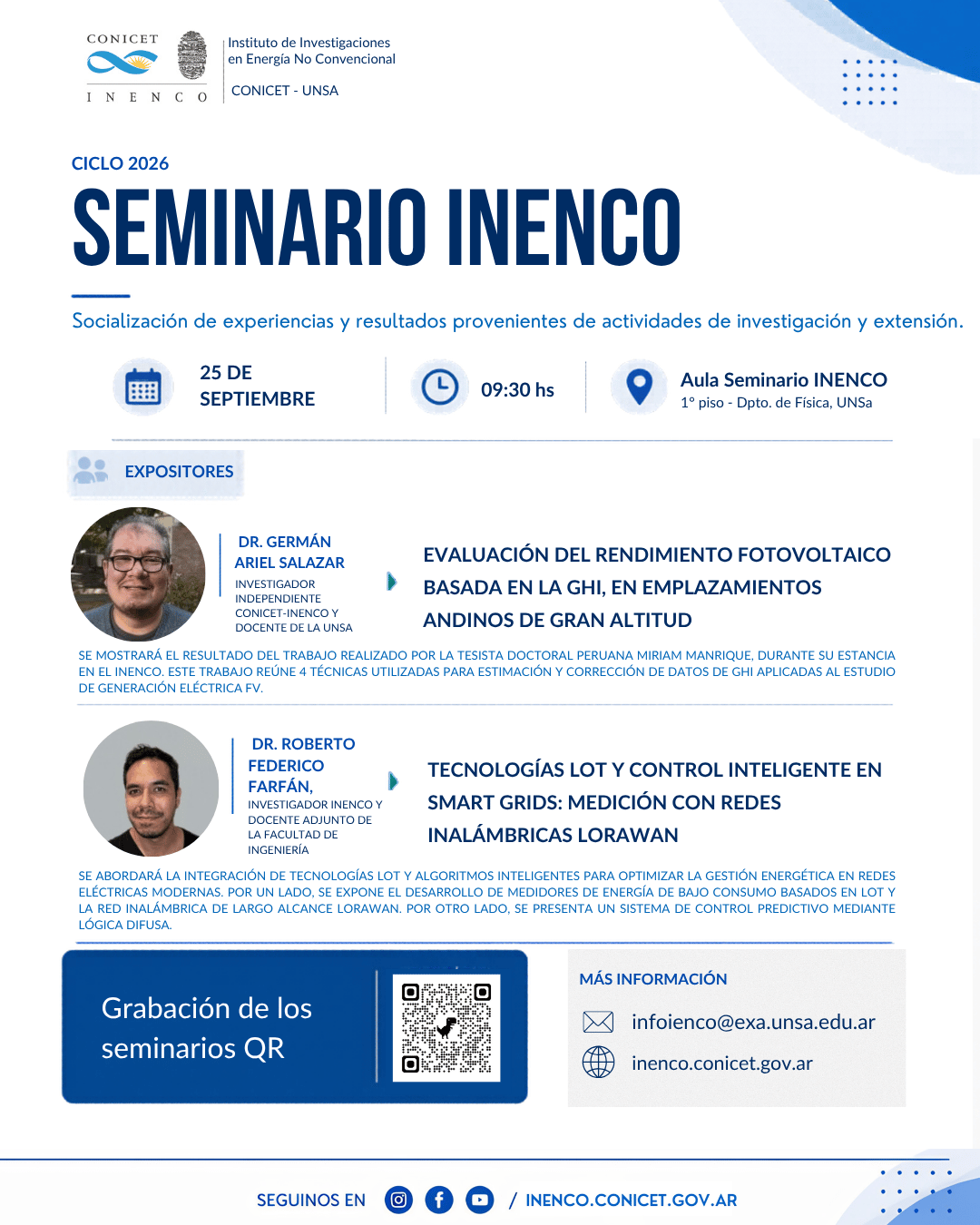 Seminario INENCO – 25 de septiembre de 2026